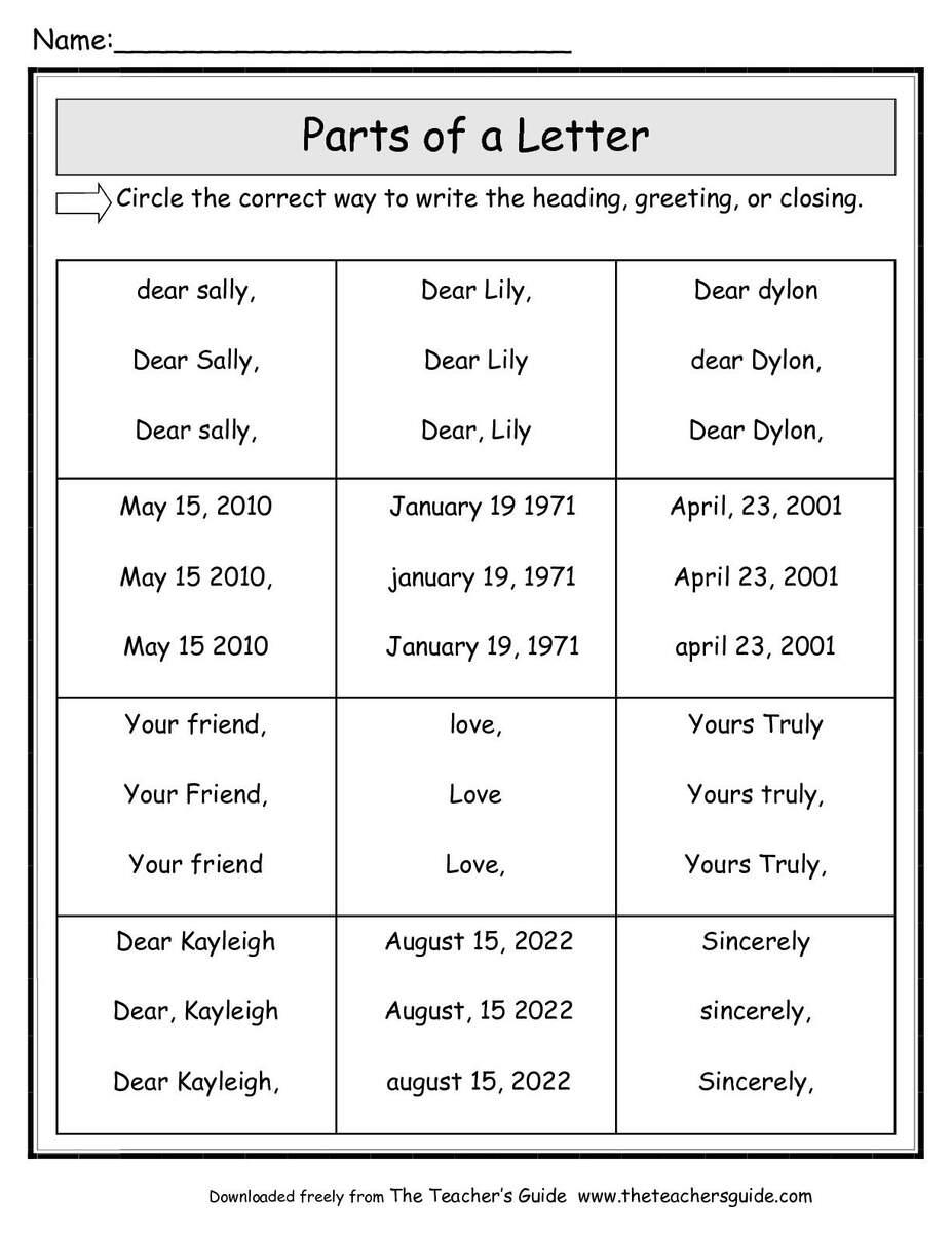 Friendly Letter Worksheets From The Teacher s Guide