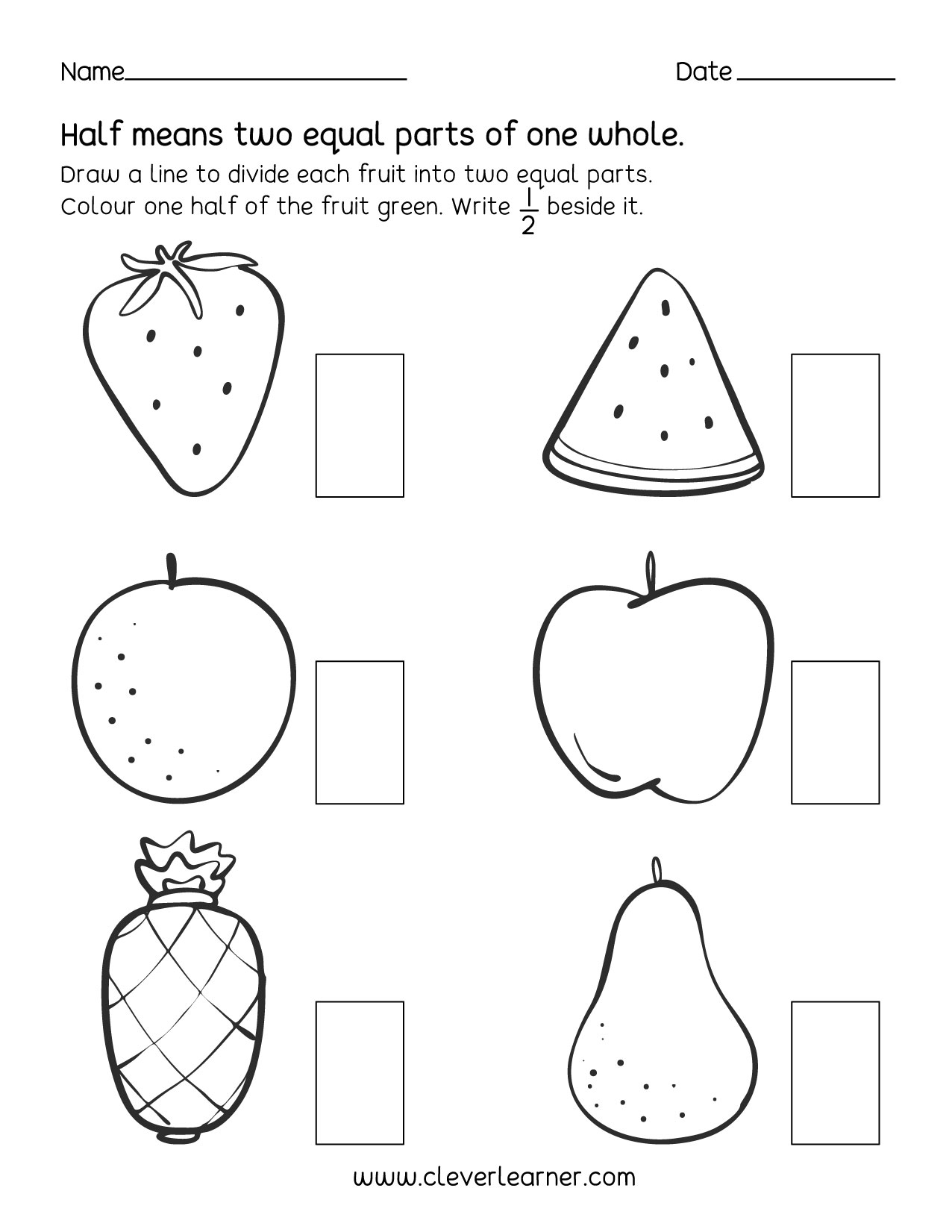 Fun Activity On Fractions Half 1 2 Worksheets For Children