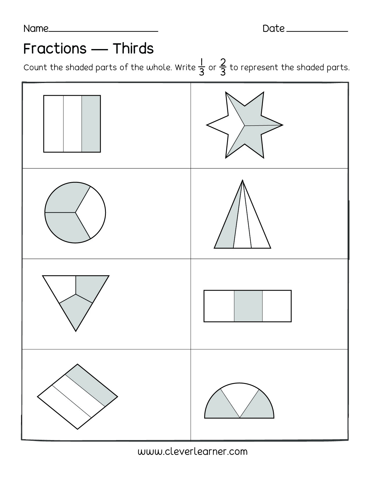 Fun Activity On Fractions Thirds Worksheets For Children
