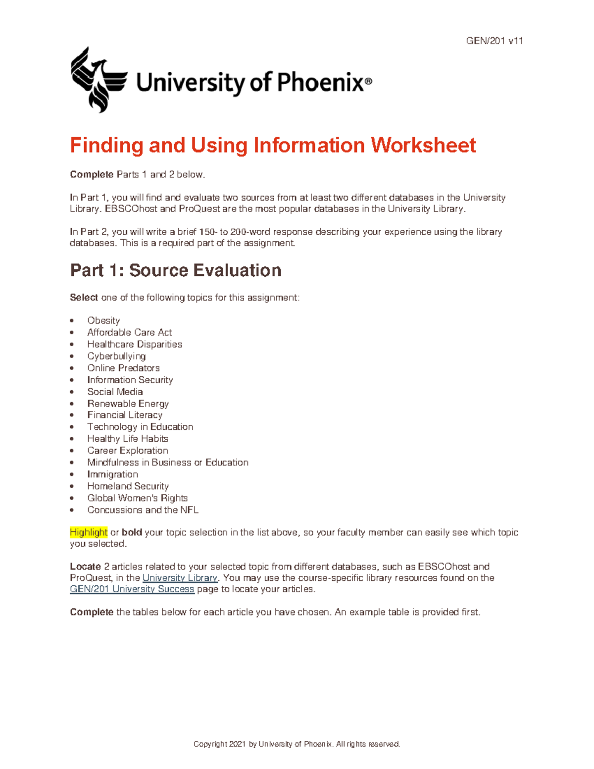 GEN 201 Week 4 Finding And Using Information Worksheet Guide Studocu