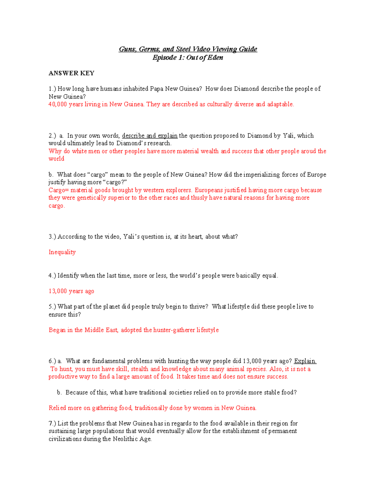 GGS 101 Final Exam Viewing Guide Episode 1 Answer Key Studocu