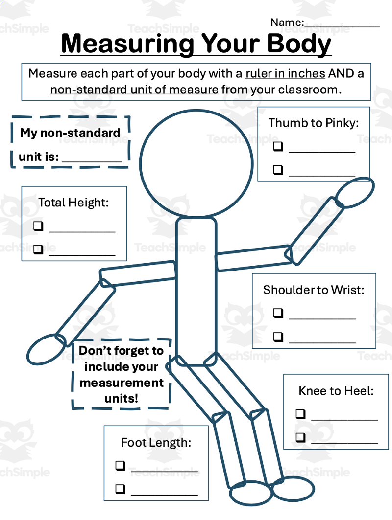 Gr 2 Measurement Worksheet Measure Body Standard Non Standard Units By Teach Simple