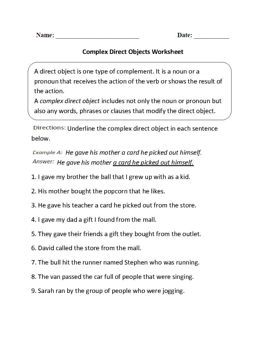 Grammar Worksheets Parts Of A Sentence Worksheets