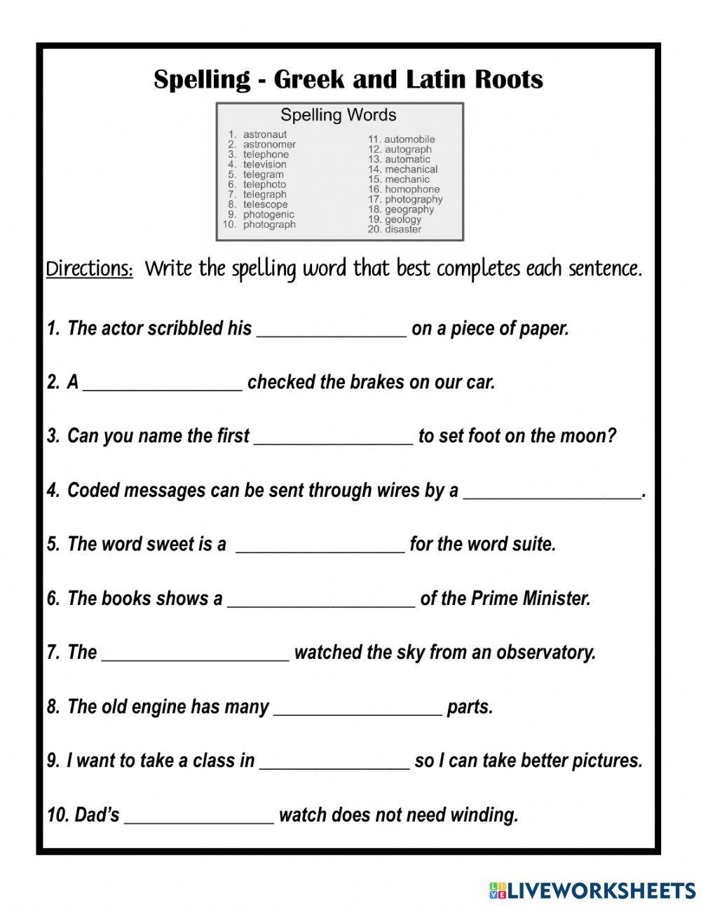 Greek And Latin Roots Latoya Smith Burrows Live Worksheets Library