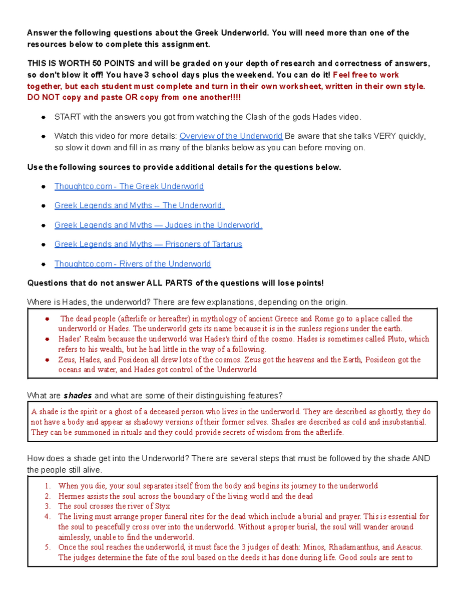 Greek Mythology WebQuest Aiyana Cole 2nd Period Study Guide Studocu