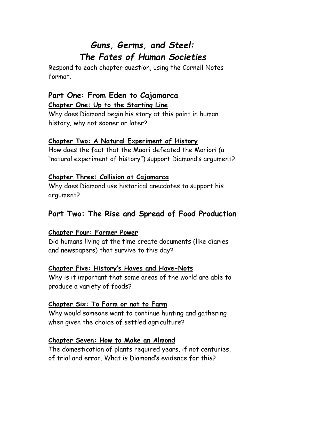 Quiz Worksheet Guns Germs And Steel Synopsis Study