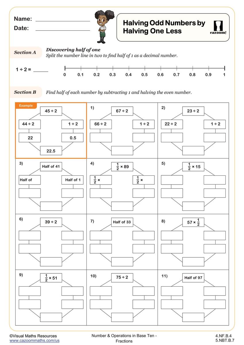 Halving Odd Numbers Partition Tens And Ones Worksheet Fun And Engaging 4th Grade And 5th Grade Number Operations In Base Ten Worksheet Cazoom Math