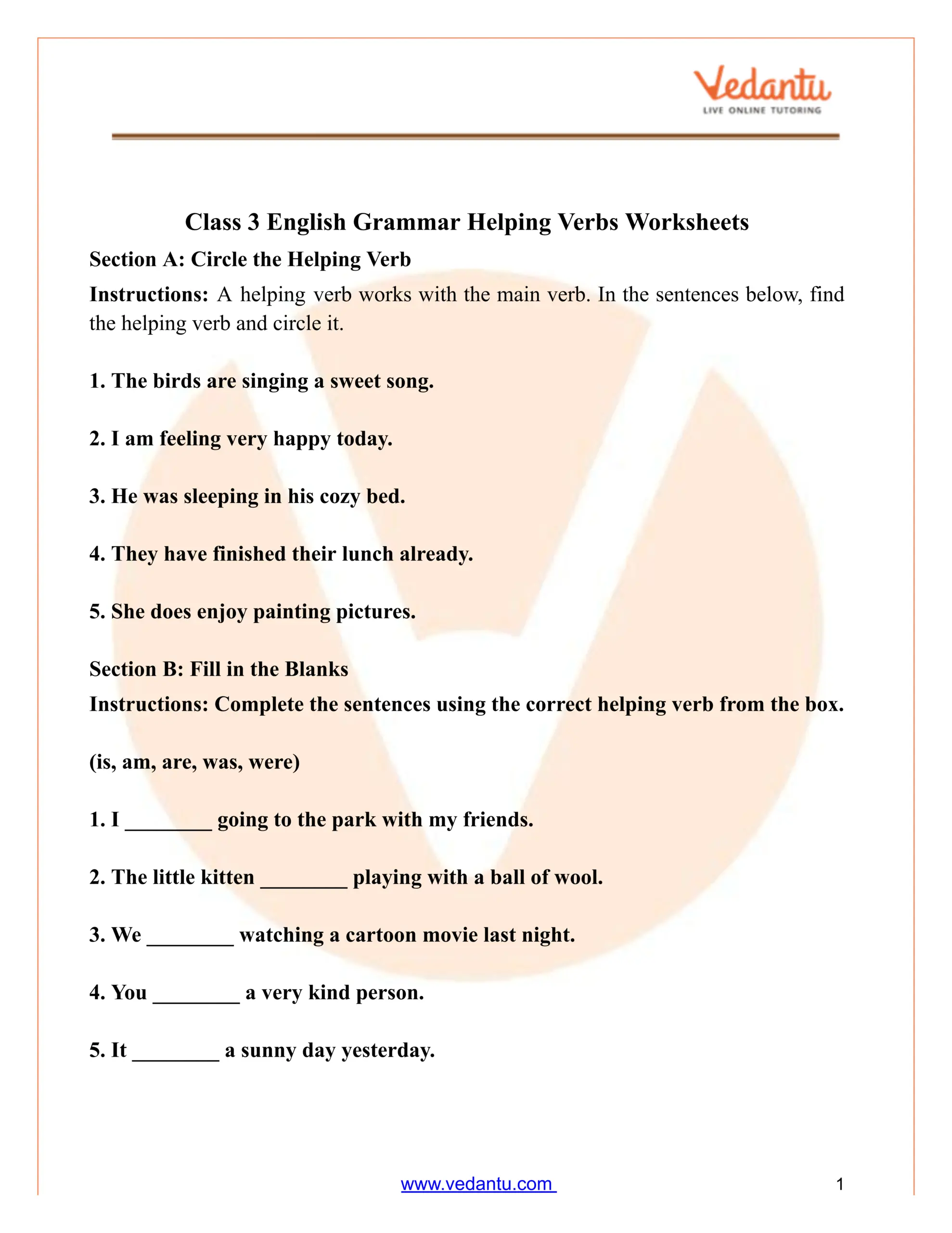 Helping Verbs Worksheet For Class 3 Free PDF Practice Parts Of Speech Verbs English Worksheet For Class 3 Brainiac Worksheets
