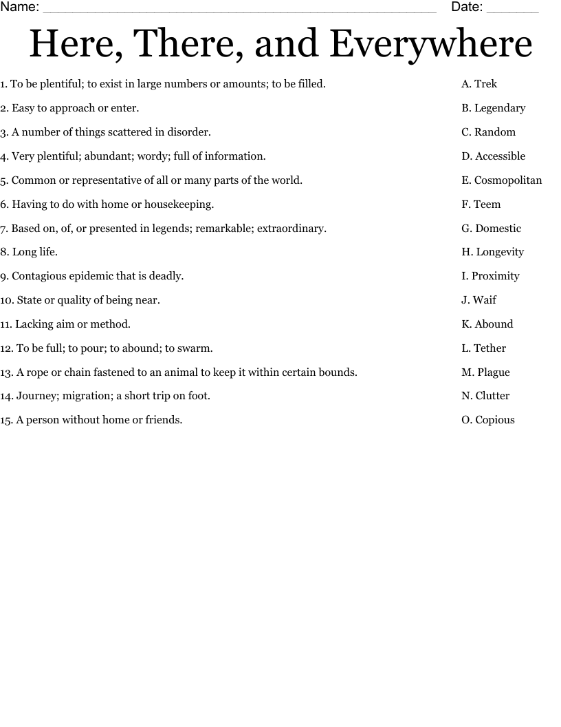 Here There And Everywhere Worksheet WordMint