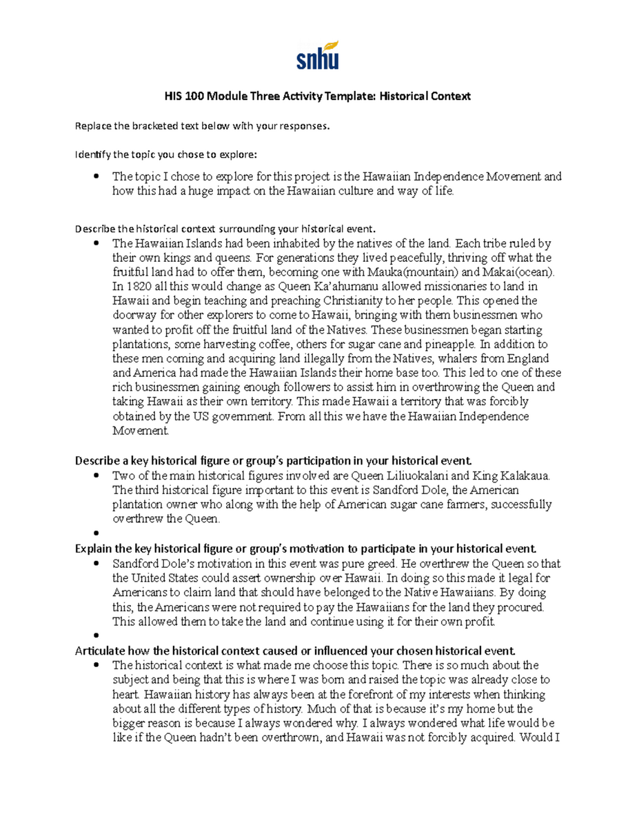 HIS 100 Module One Activity Climate Change Topic Exploration Studocu