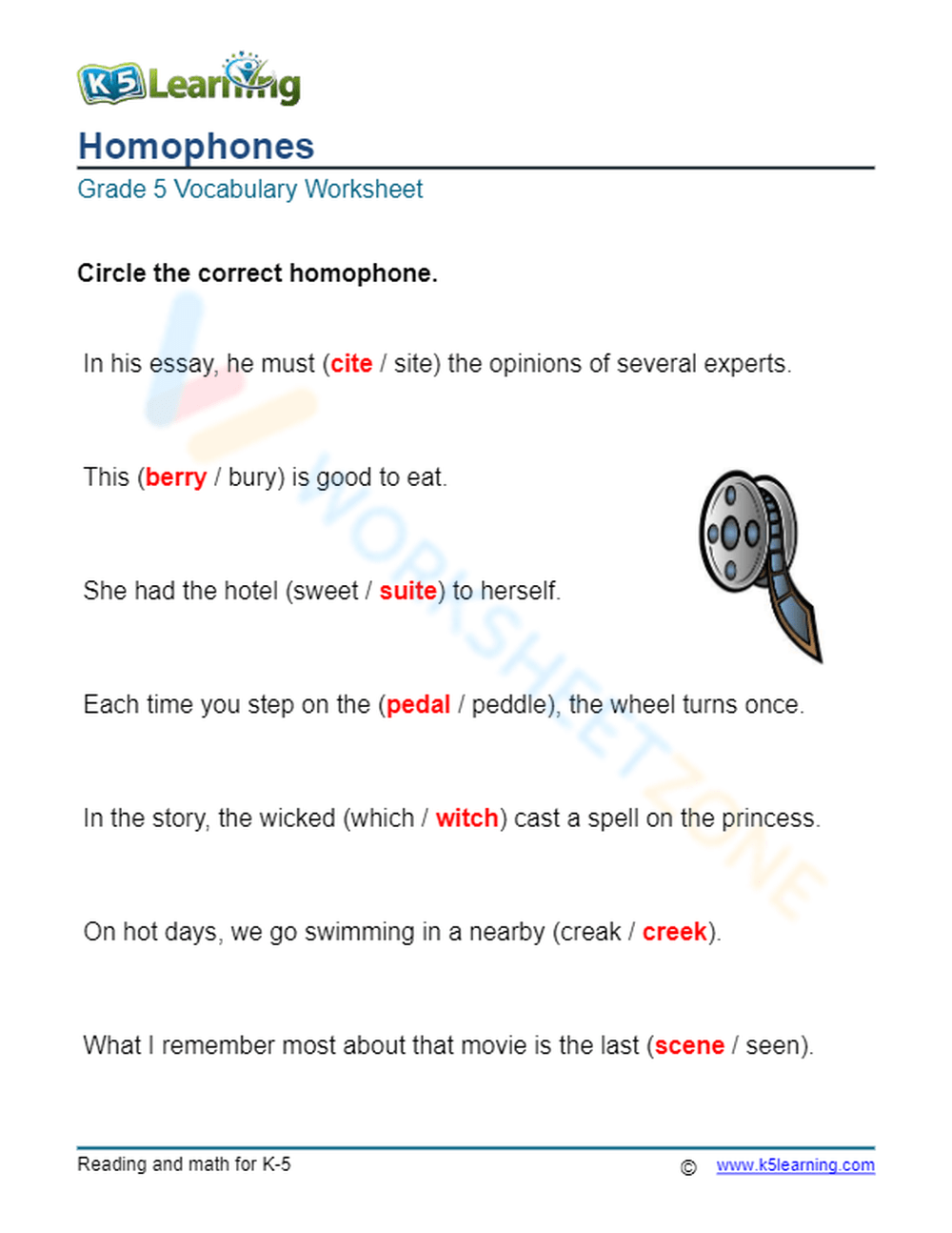 Homophones Circle 20 Worksheet