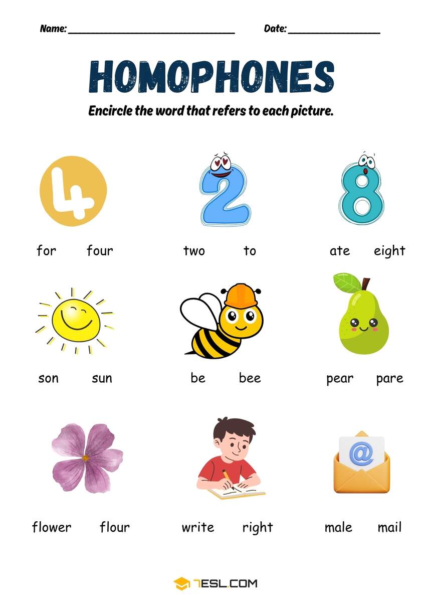 Homophones Worksheets For Classroom Use 7ESL