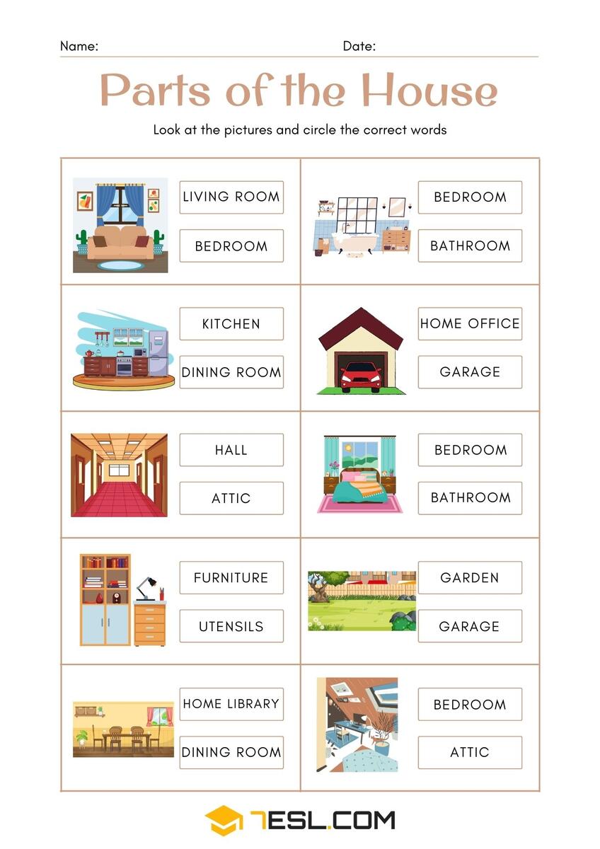 House Worksheets For Kids 7ESL