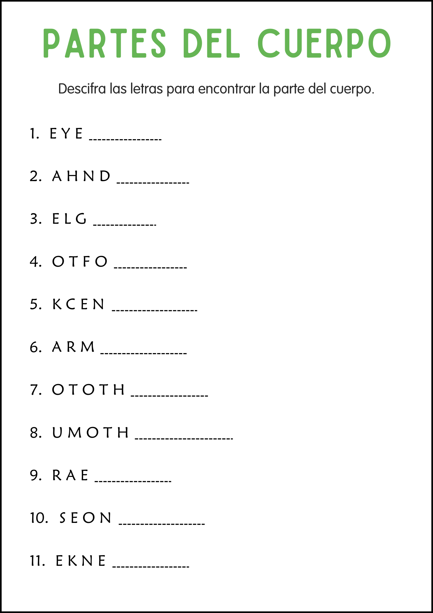 Human Body Parts Worksheets In Spanish Hoja De Trabajo De Partes Del Cuerpo Made By Teachers