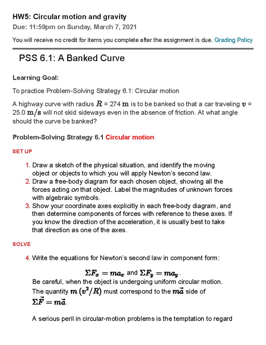 HW5 Circular Motion Gravity Concepts And Problem Solving Studocu