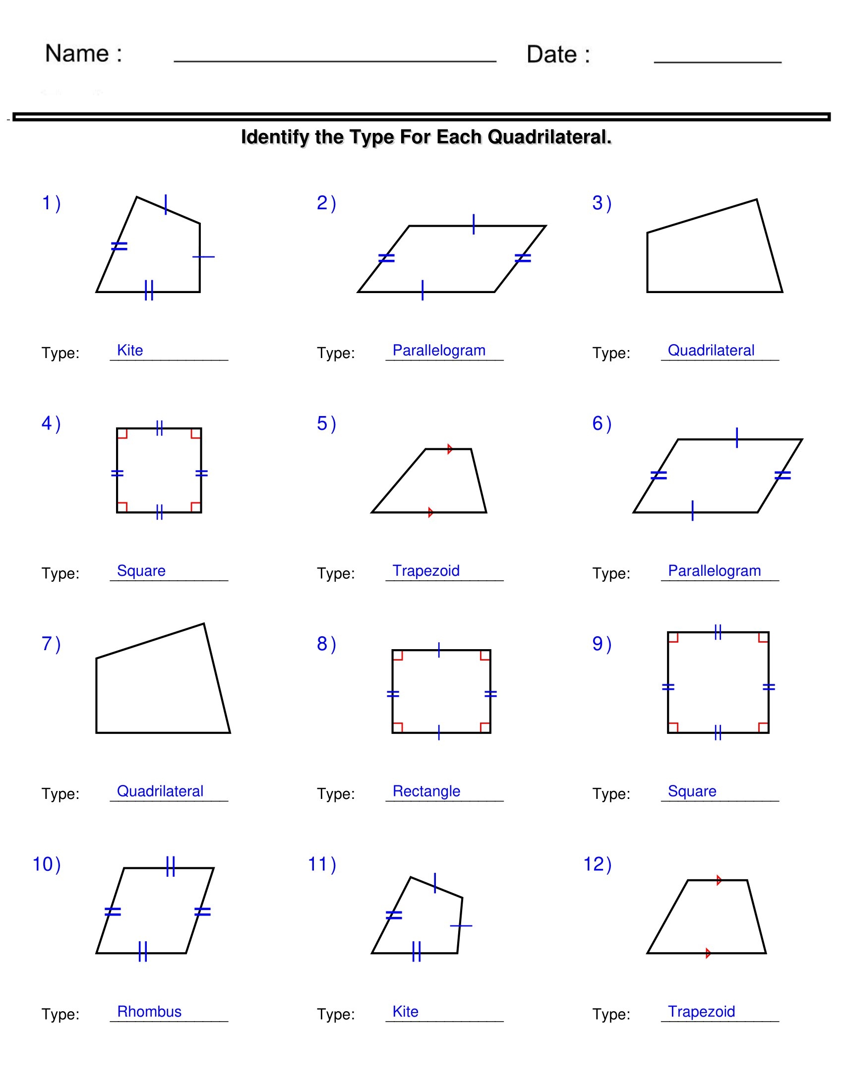 Identify The Type For Quadrilateral Quadrilaterals And Polygons Worksheets Made By Teachers Identify The Type For Quadrilateral Quadrilaterals And Polygons Worksheets Made By Teachers