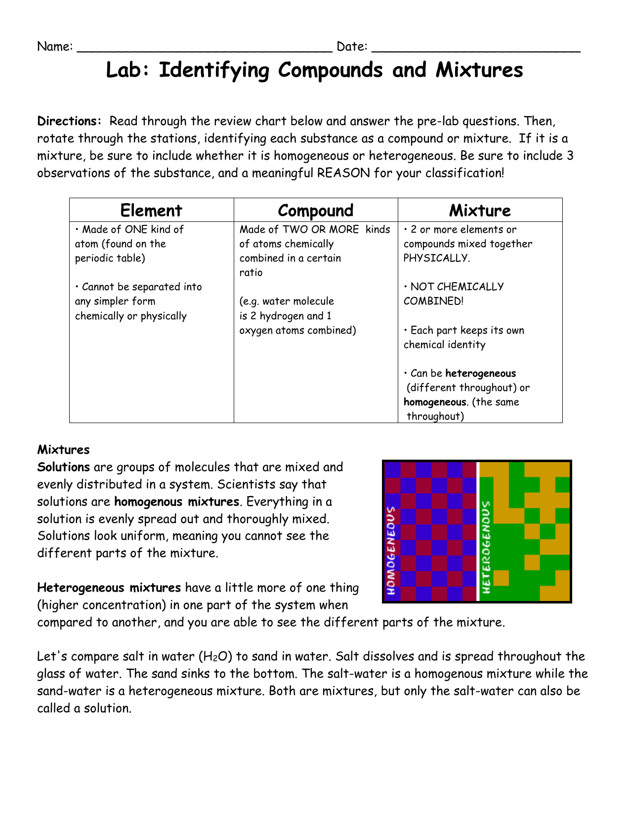 Identifying Compounds And Mixtures Lab Worksheet