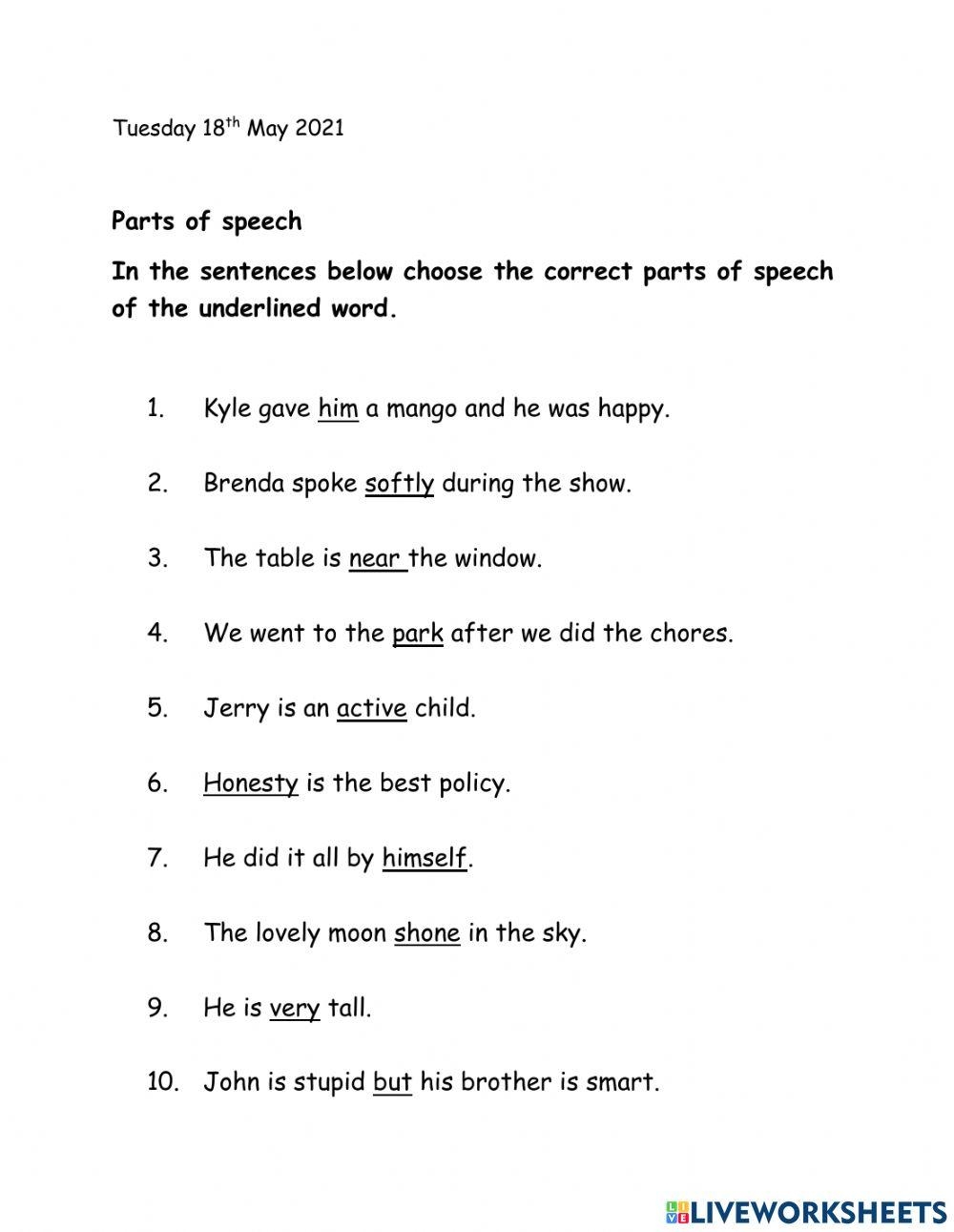 Identifying Parts Of Speech Interactive Worksheet Worksheets Library Identifying Parts Of Speech Interactive Worksheet Worksheets Library