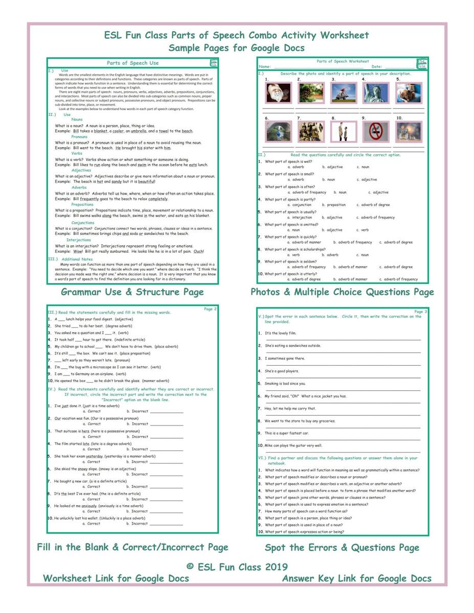 Identifying Parts Of Speech Worksheet Various By Texas Teacher Lady Worksheets Library