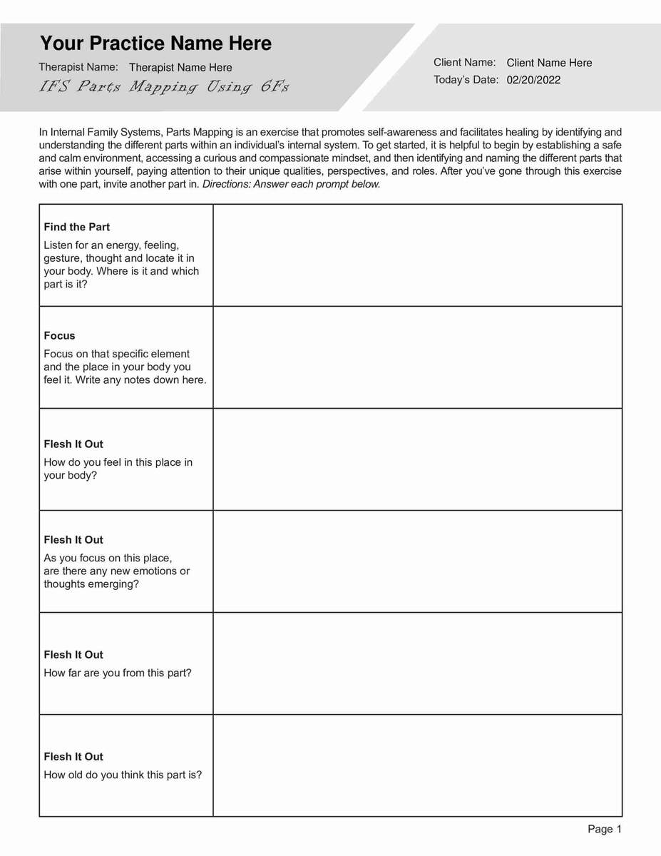 IFS Part Mapping Worksheet Internal Family Systems Handout Digital Download Etsy