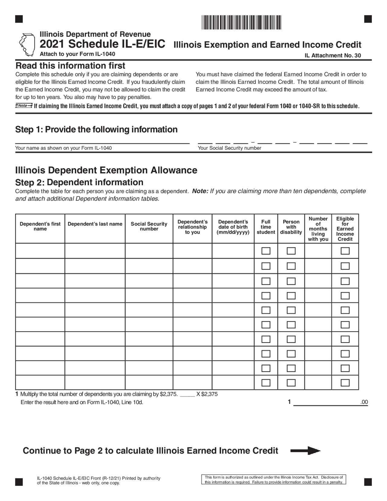 IL State Tax Form Instructions For Dependents Earned Income Credit Claiming Study Notes Financial Statement Analysis Docsity