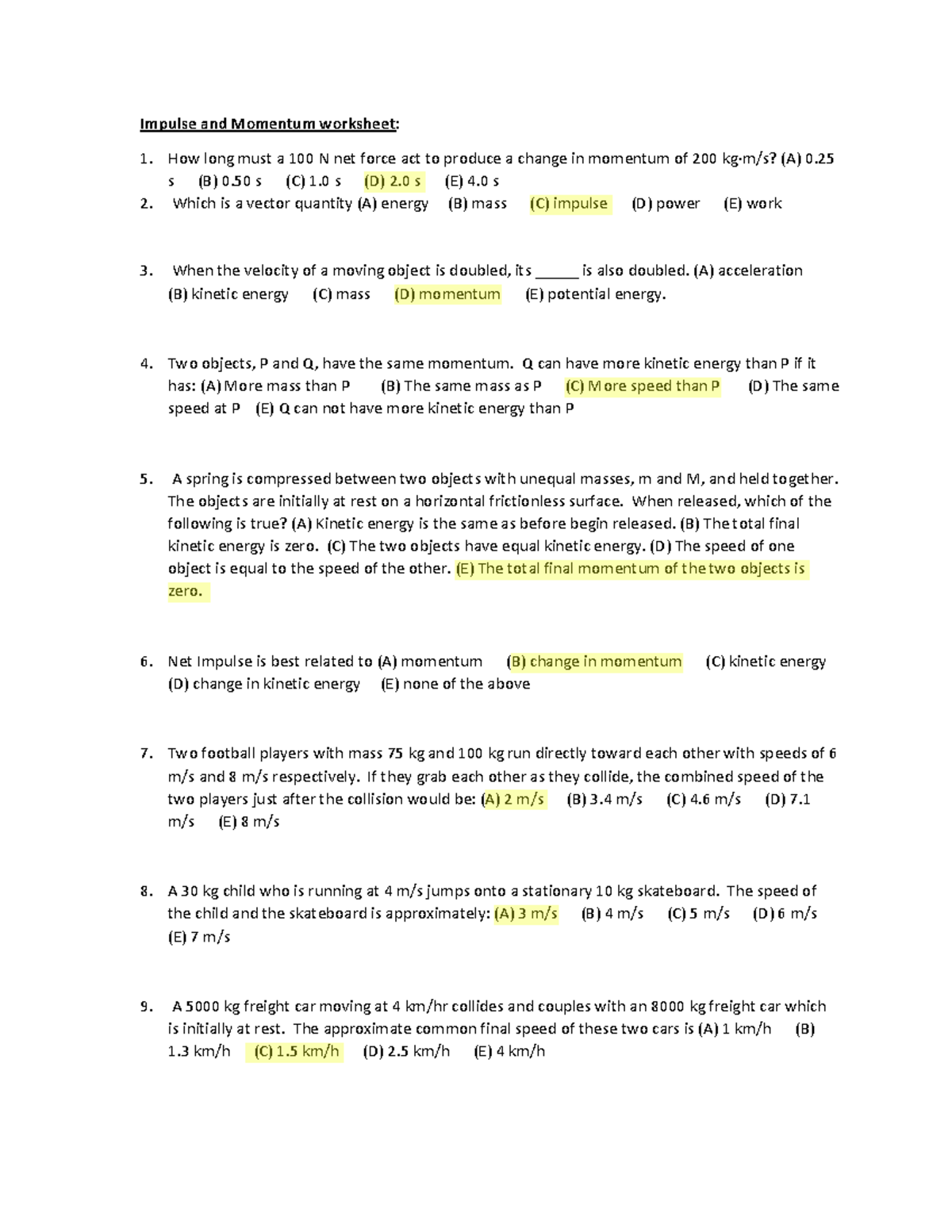 Impulse And Momentum Worksheet For Physics 101 Problem Set Studocu Impulse And Momentum Worksheet For Physics 101 Problem Set Studocu