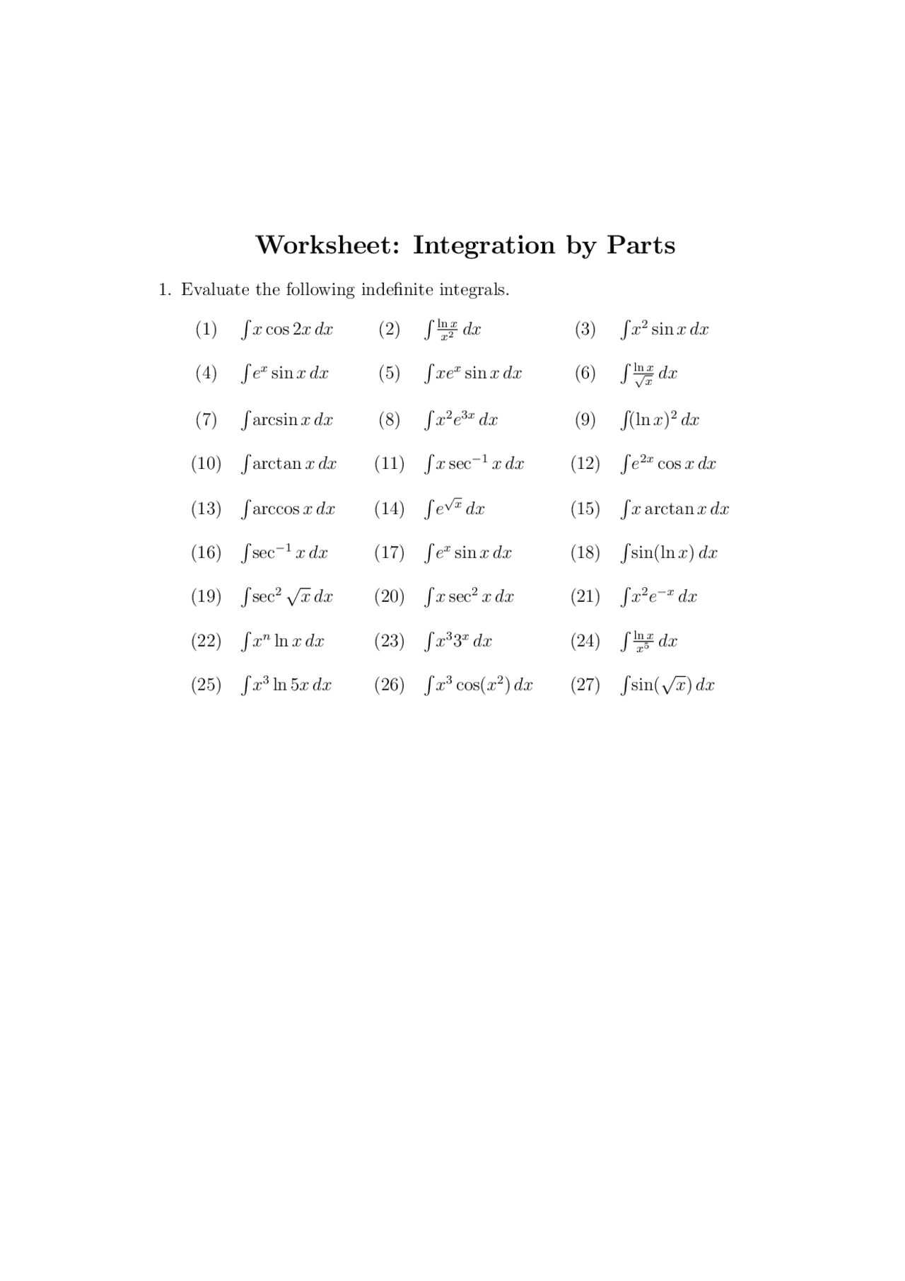Integration By Parts Worksheet Assignments Calculus Docsity Worksheets Library Integration By Parts Worksheet Assignments Calculus Docsity Worksheets Library