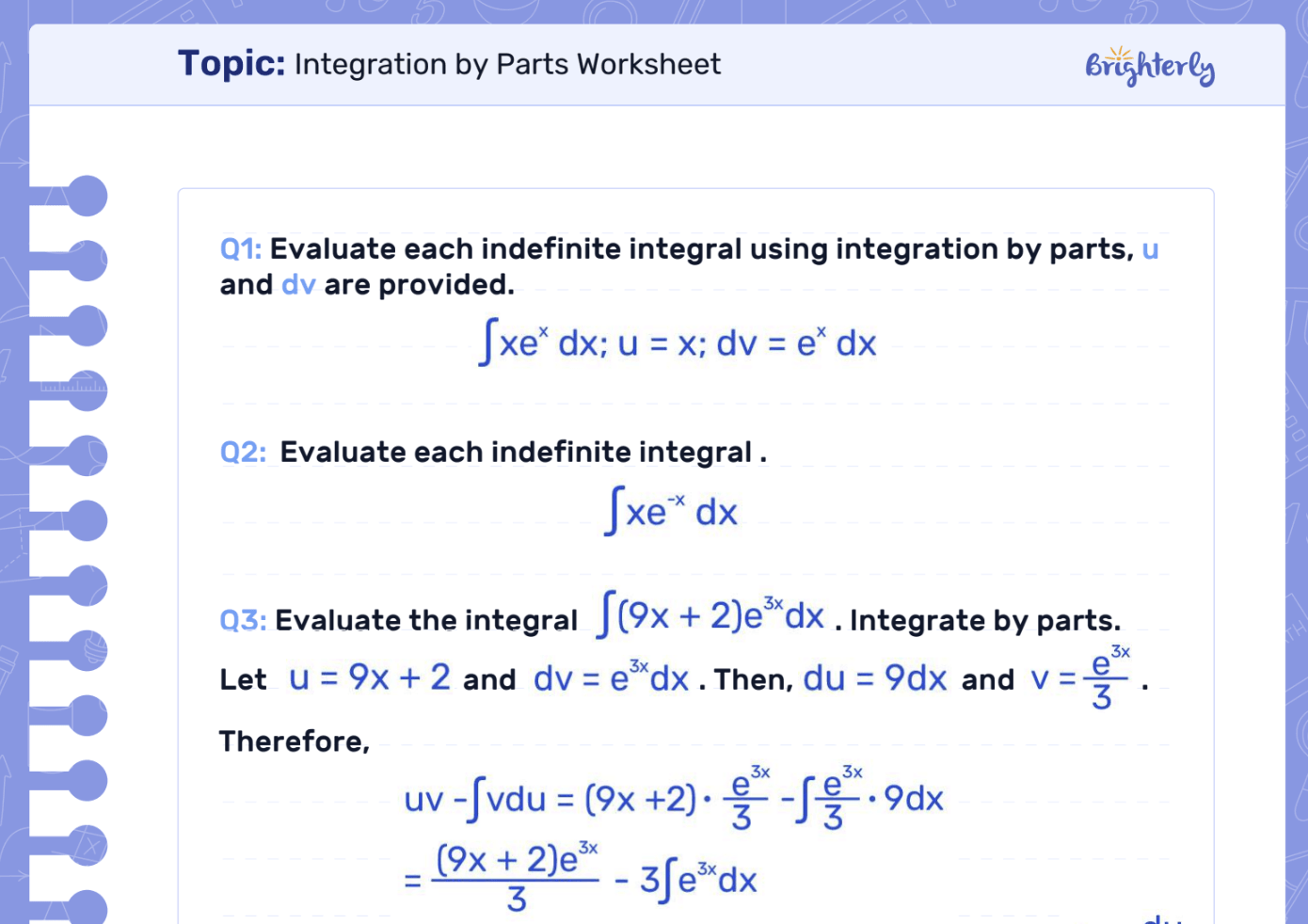 Integration By Parts Worksheet Free Printable Integration By Parts Worksheet Free Printable
