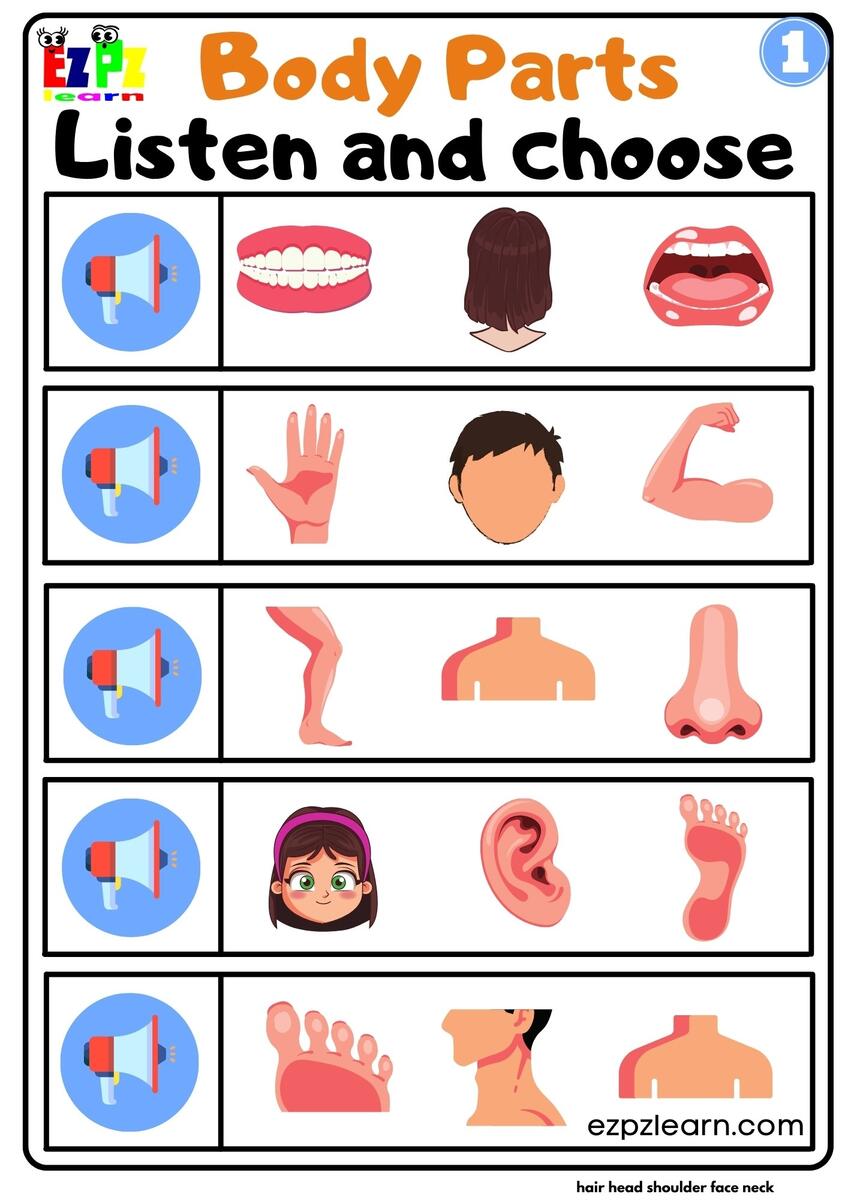 Interactive Worksheet For Body Parts Listen And Choose The Correct Images Activity For Kids And ESL Students Group 1 Ezpzlearn Interactive Worksheet For Body Parts Listen And Choose The Correct Images Activity For Kids And ESL Students Group 1 Ezpzlearn
