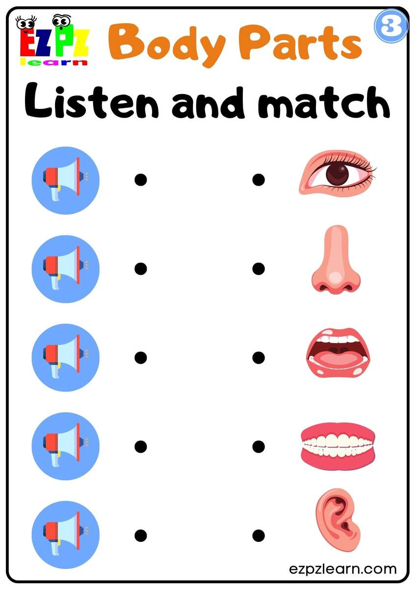 Interactive Worksheet For Body Parts Listen And Match The Correct Images Activity For Kids And ESL Students Group 3 Ezpzlearn