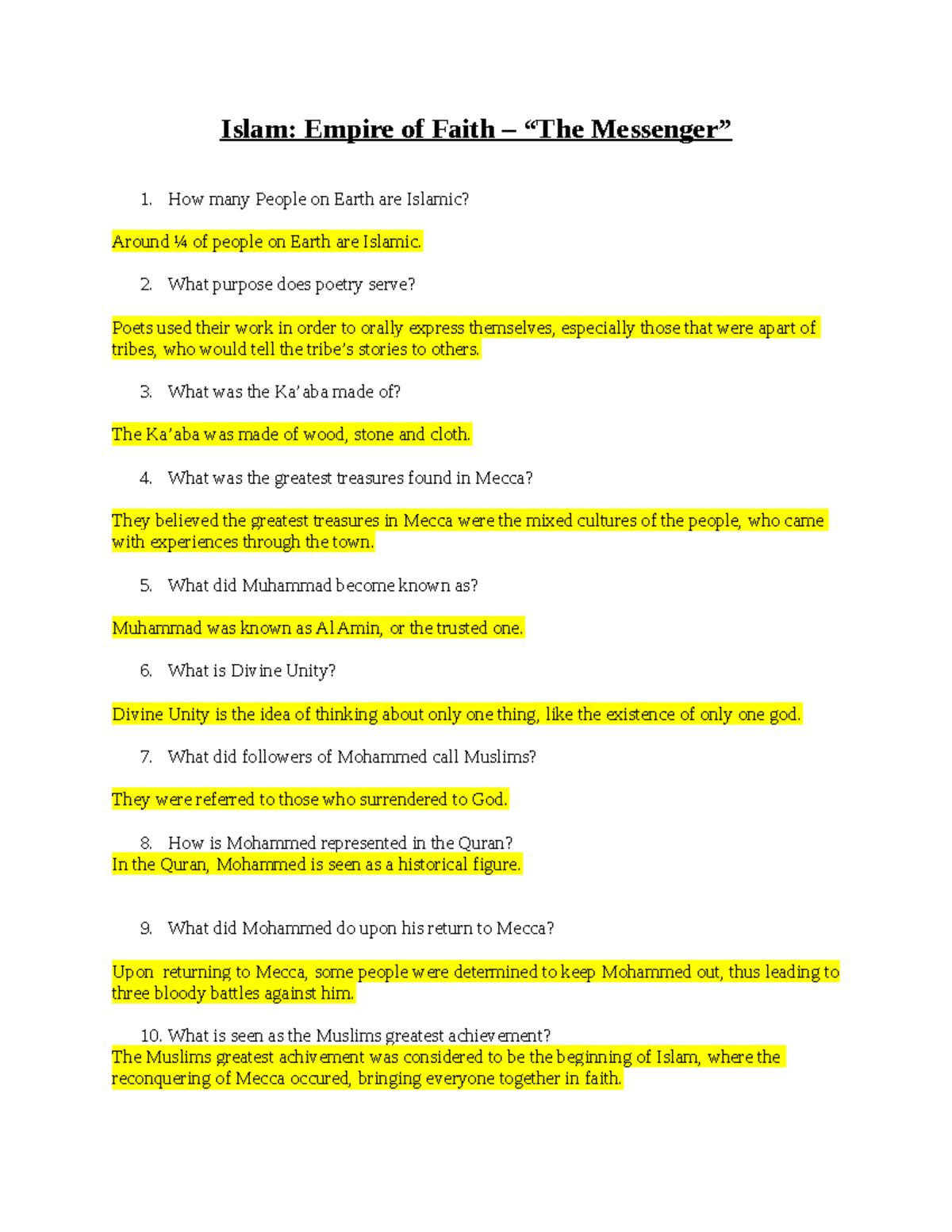 Islam Empire Of Faith Film Questions Part 1 Analysis Insights Studocu