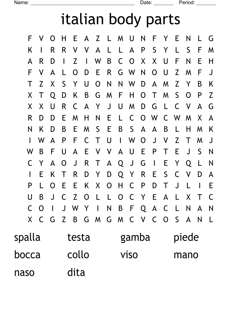Italian Body Parts Word Search WordMint