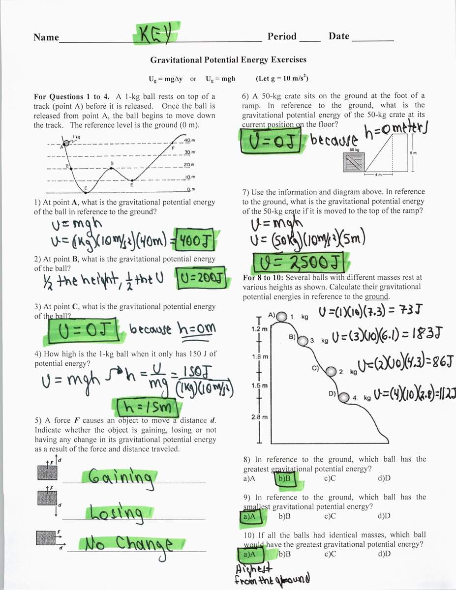 KEY Gravitational Potential Energy Exercises Physics And AP Physics 1 KEY Gravitational Potential Energy Exercises Physics And AP Physics 1
