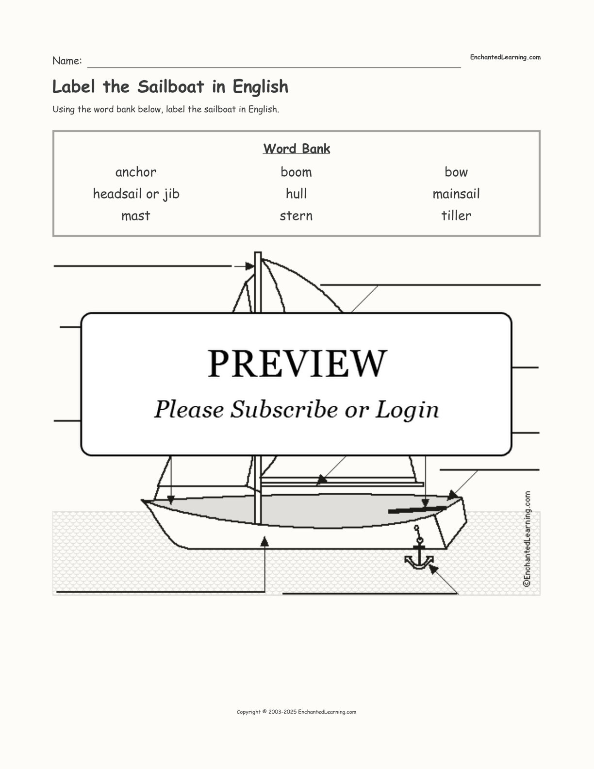 Label The Sailboat In English Enchanted Learning