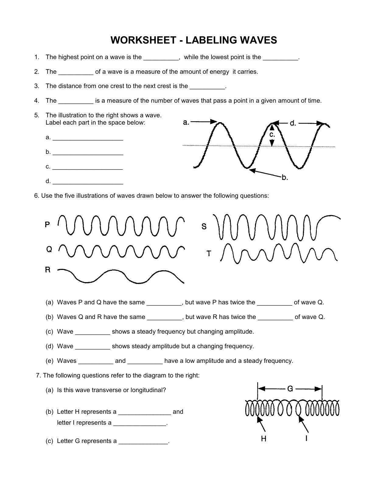 Labeling Waves Worksheet Properties Calculations