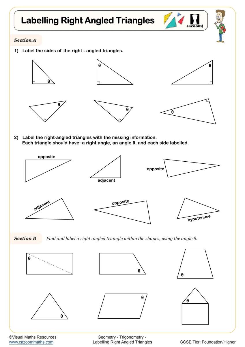 Labelling Right Angled Triangles Worksheet Fun And Engaging KS3 And KS4 Geometry Worksheet