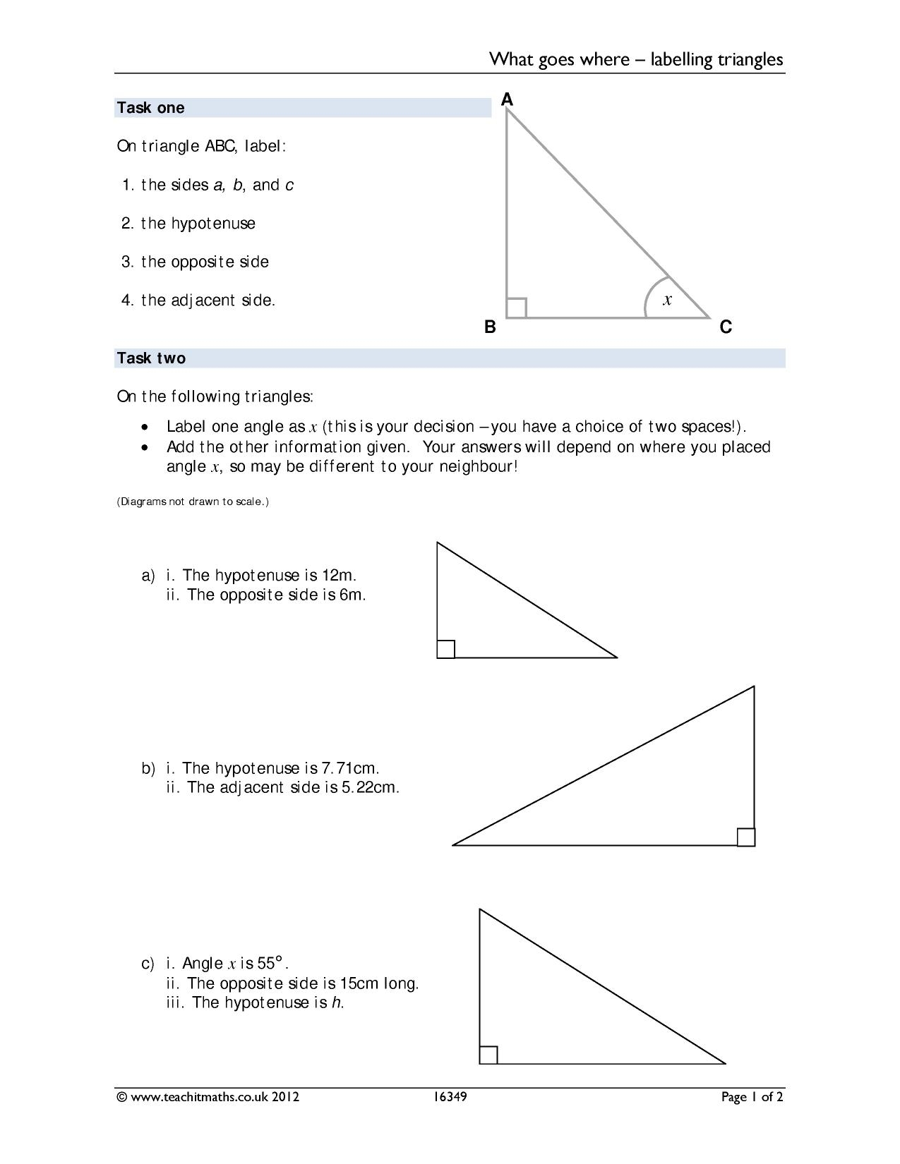 Area Of Right Triangle Worksheets