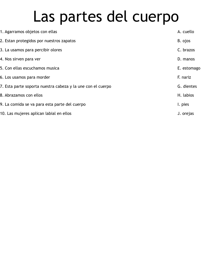 Las Partes Del Cuerpo Worksheet WordMint