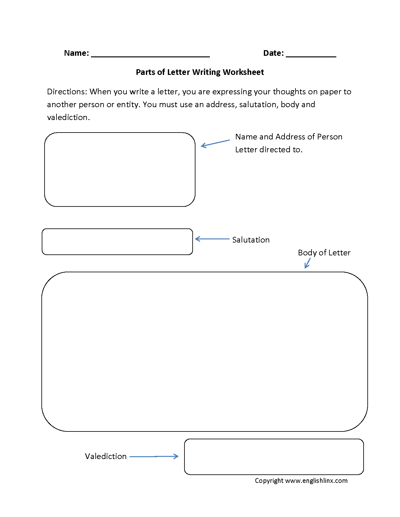 Letter Writing Worksheets Parts Of Letter Writing Worksheets Worksheets Library