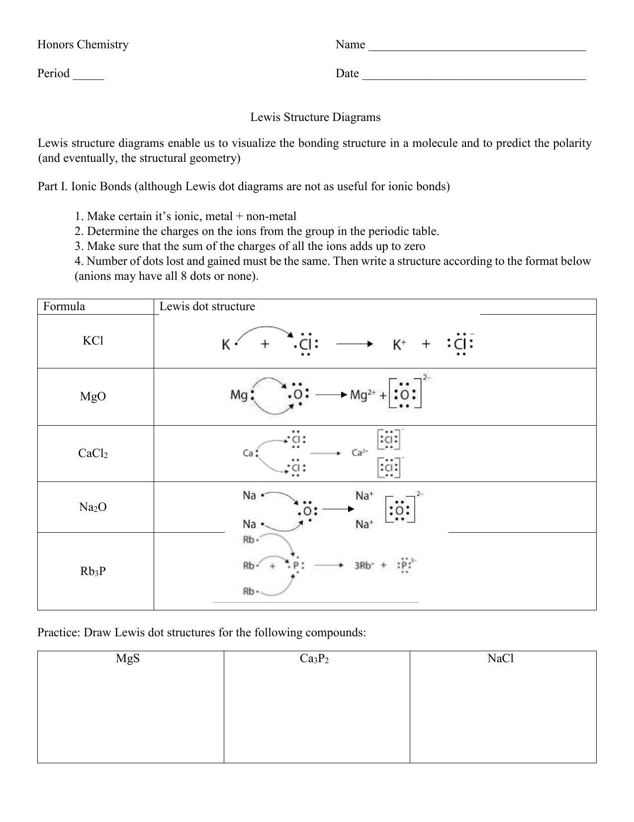 Lewis Structures Worksheet Ionic Covalent Bonds