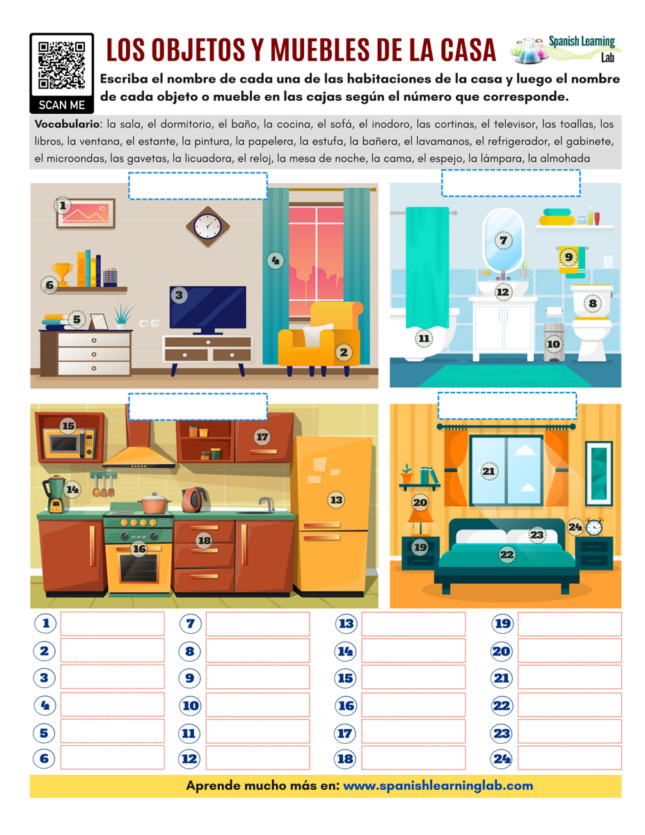 Los Objetos Y Muebles De La Casa En Espa Ol Ejercicios En PDF Spanish Learning Lab