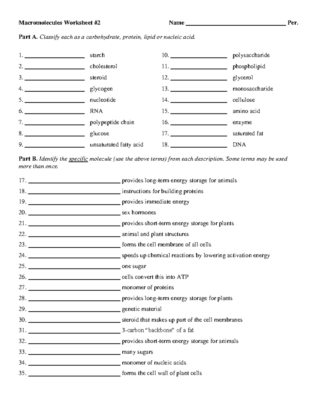 Macromolecules Worksheet 2 For Biology 101 Identification And Classification Studocu Macromolecules Worksheet 2 Identification Classification Guide Studocu