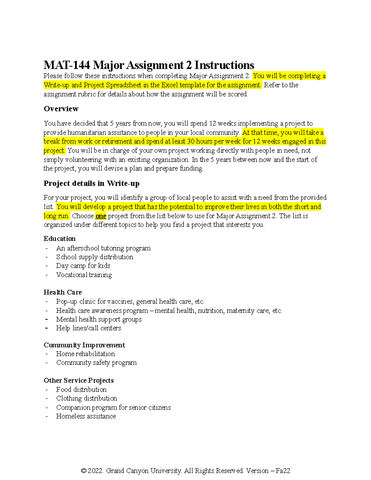 MAT 144 Major Assignment 2 Instructions Fa22 Guide Studocu