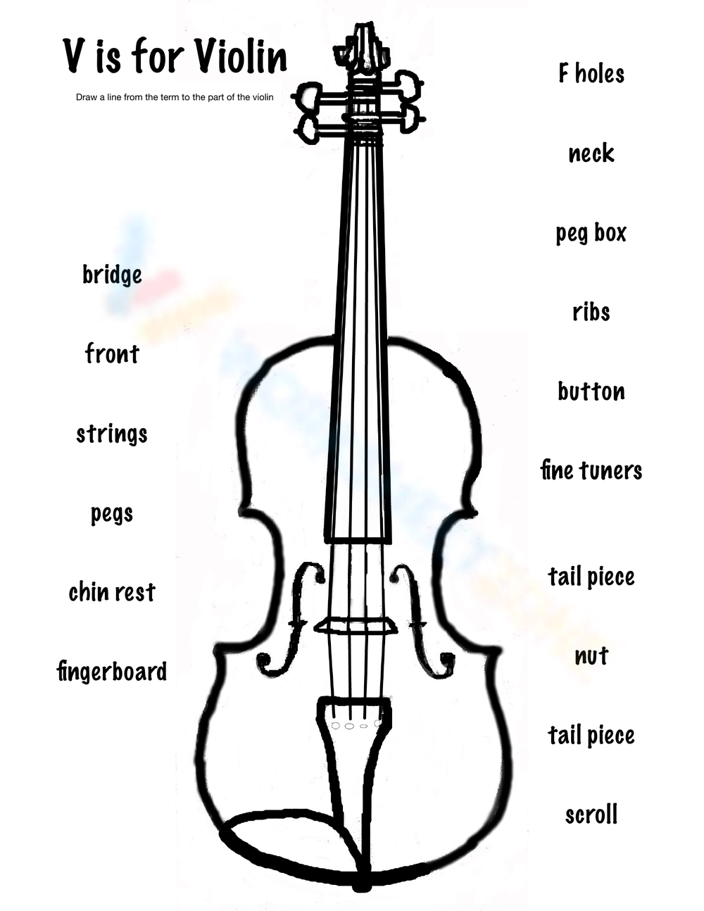 Match The Violin Parts Here Worksheet Parts Of The String Instruments And Bows Classful