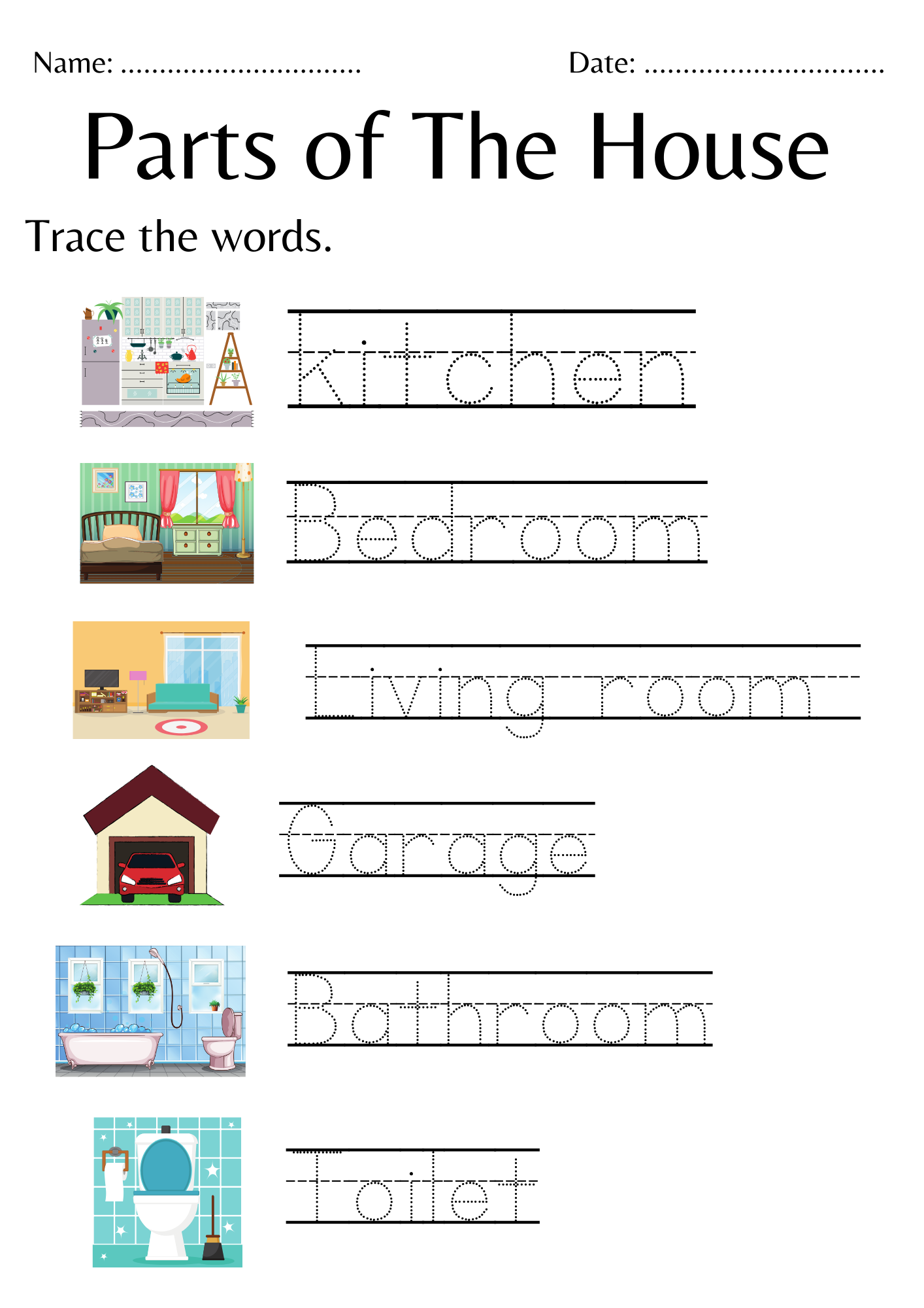 Matching Parts Of The House Worksheet For Kindergarten Trace Parts Of Home Made By Teachers