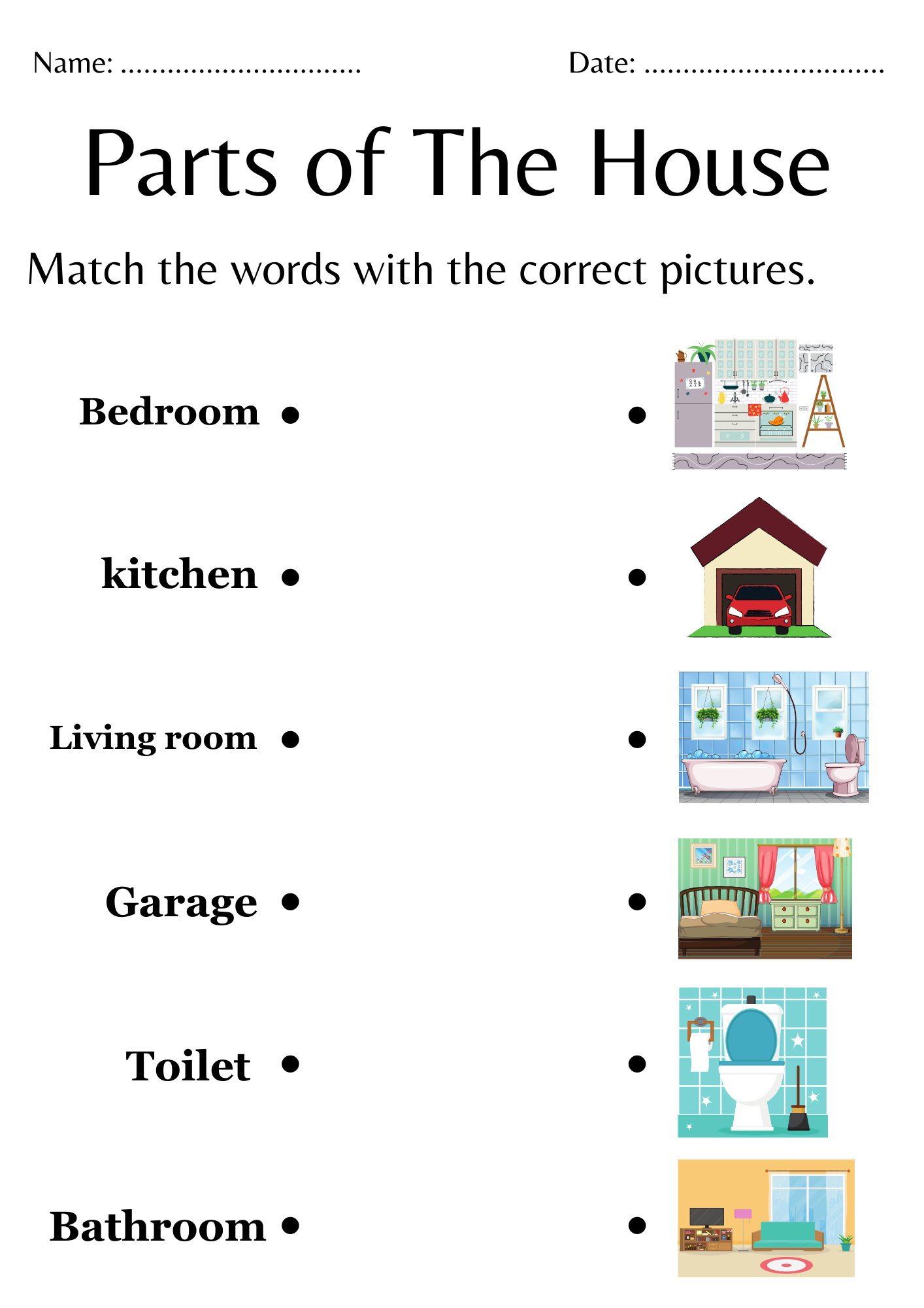 Matching Parts Of The House Worksheet For Kindergarten Trace Parts Of Home Teaching Resources