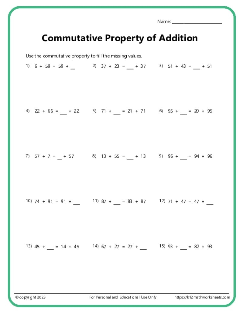 Math Properties Worksheets Math Properties Worksheets