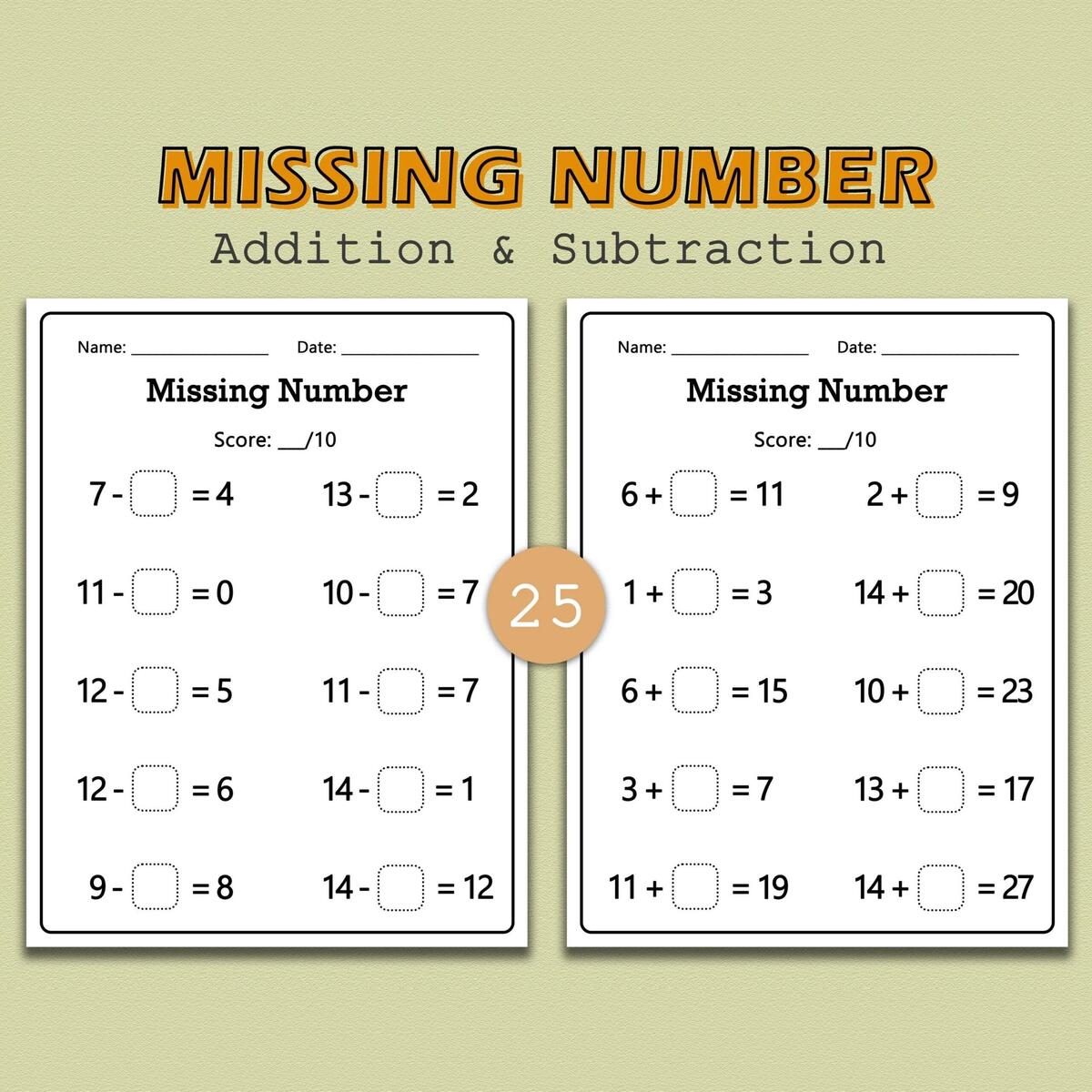 Missing Number Math Worksheets Addition Subtraction PDF Printable Numbers 1 30 Etsy Missing Number Math Worksheets Addition Subtraction PDF Printable Numbers 1 30 Etsy