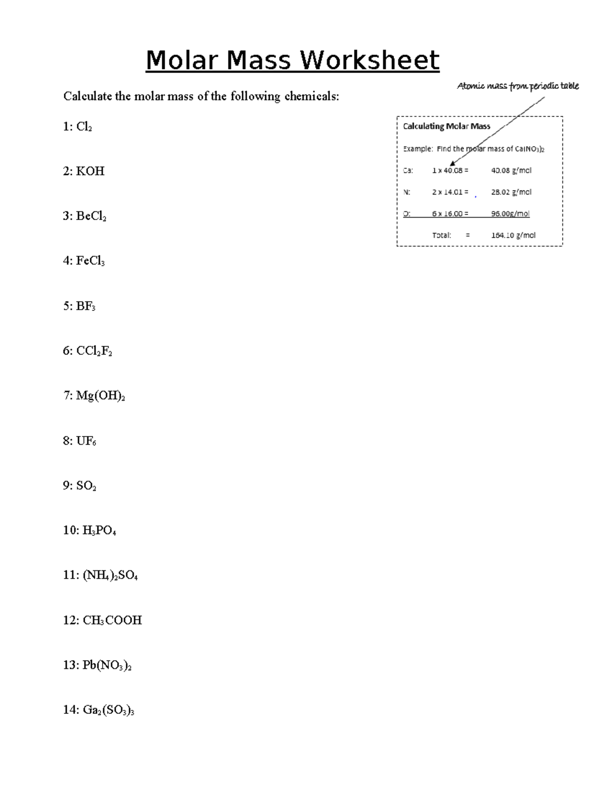 Molar Mass Worksheet Calculating Molar Mass Of Chemicals Studocu Molar Mass Worksheet Calculating Molar Mass Of Chemicals Studocu