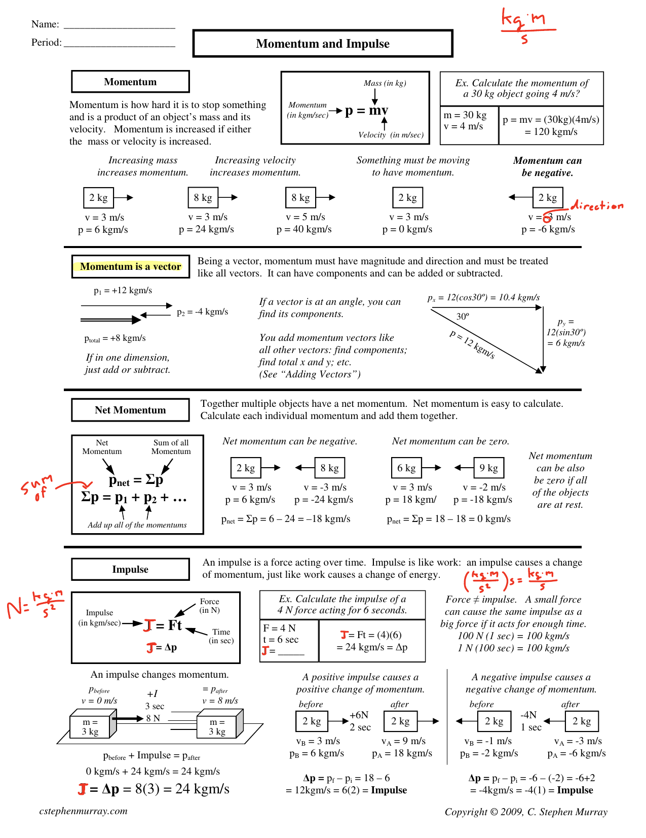 Momentum And Impulse Worksheet Physics Problems